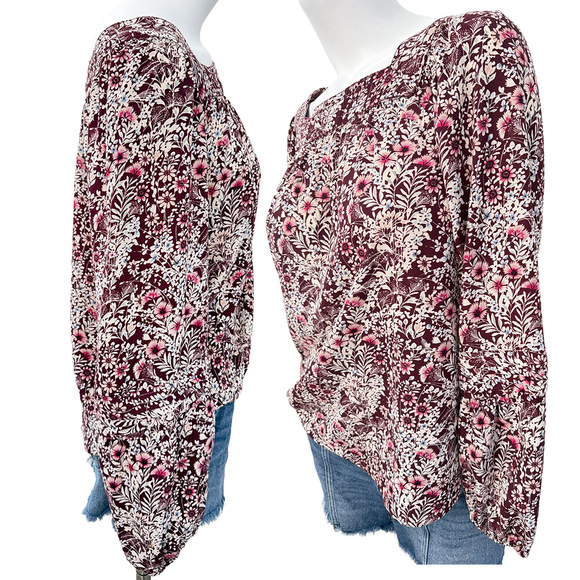 Lauren conrad Oversized Pheasant Bohemian ditsy floral square neck barrel sleeve - Picture 4 of 6